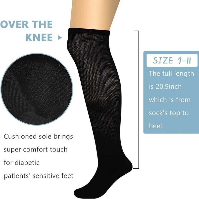 Men's Diabetic Circulation Socks - 6 Pairs, Wide Seamless Toe, Loose Top, Cotton, Medical Grade