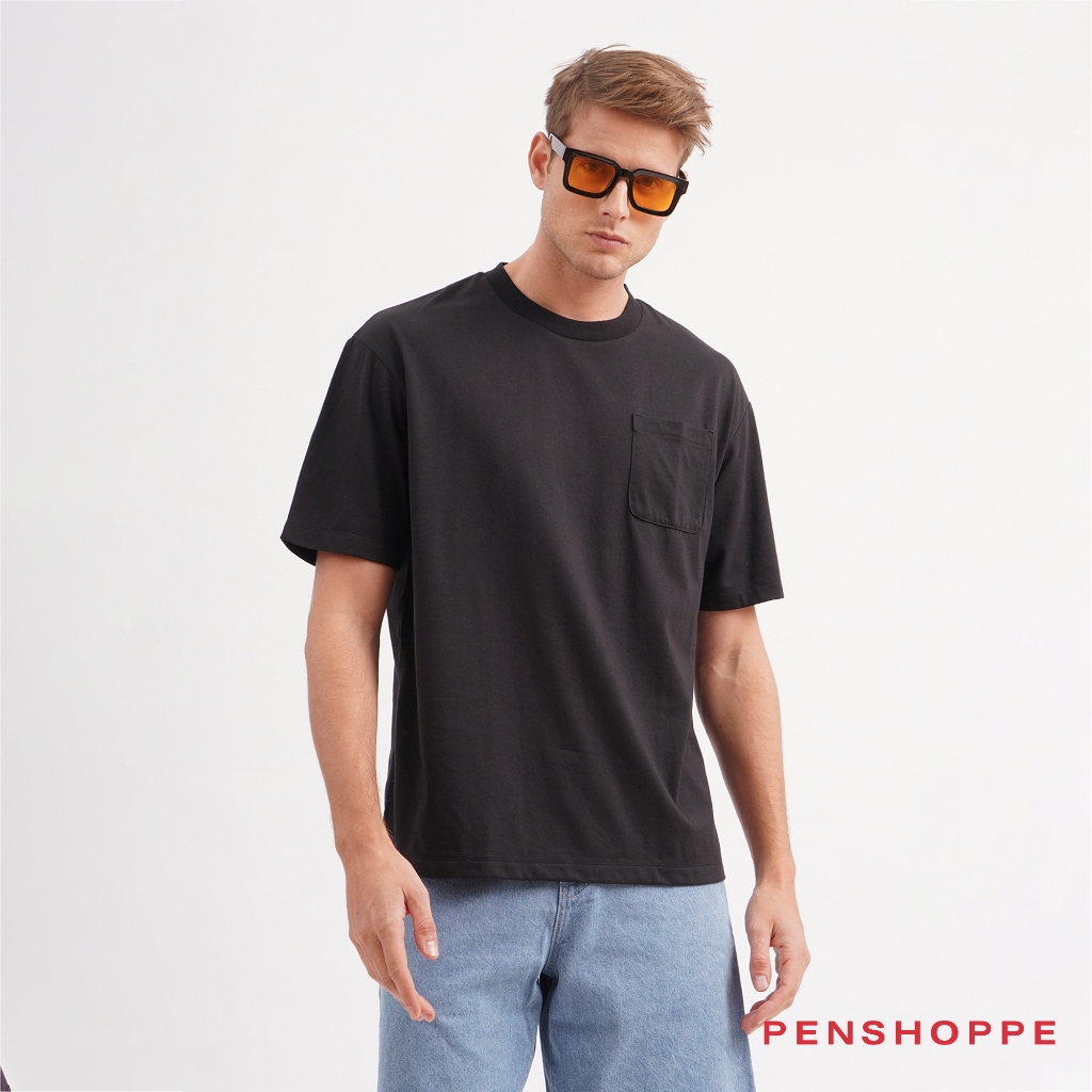 Penshoppe Semi Fit Tshirt With Striped Pocket For Men (Dark Gray)