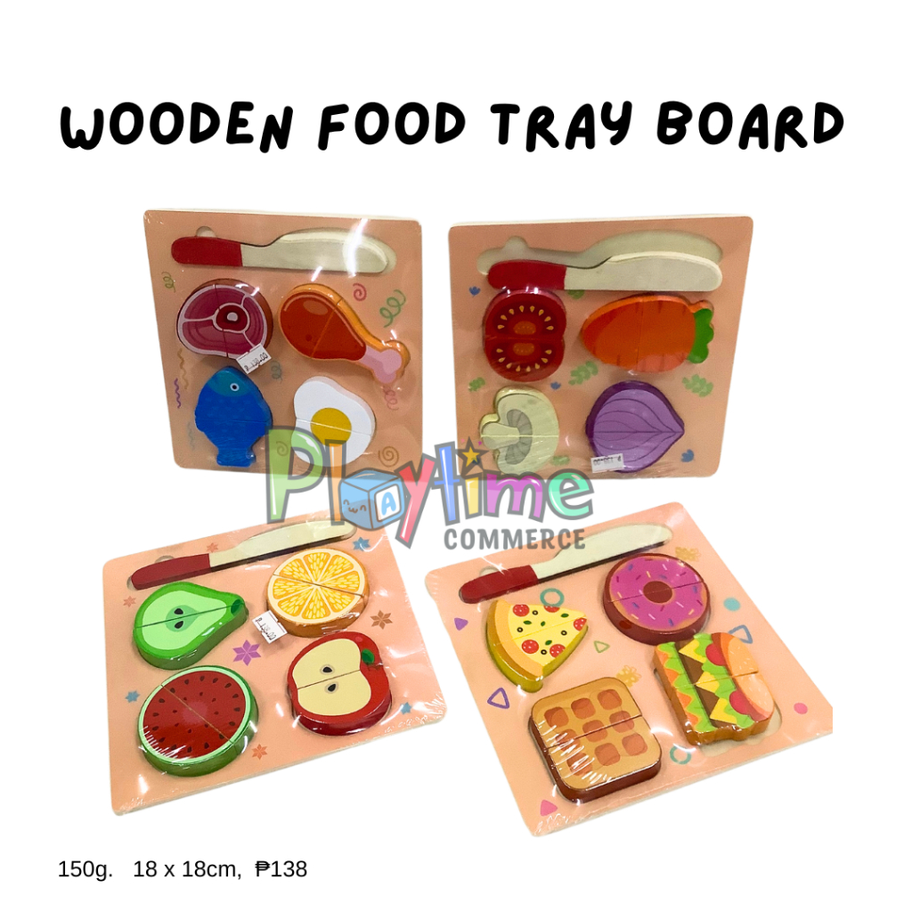 Wooden Fruits Vegetables Meats Velcro Toys Slice Up Food Tray Board ...