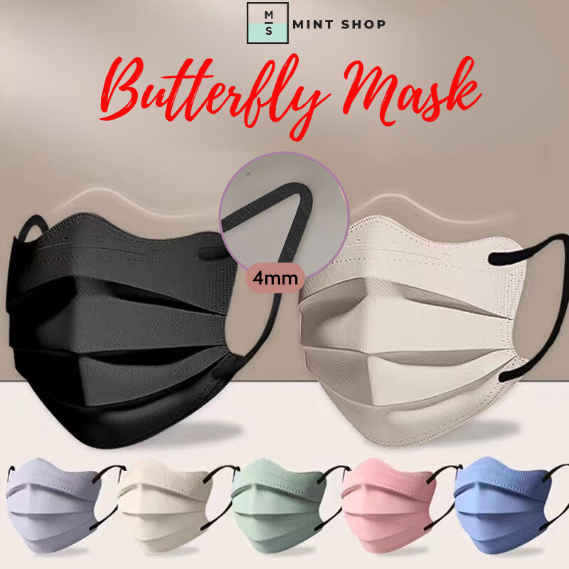 V-shaped Butterfly Face Mask 4 Ply Cute Packaging Black White Pink 