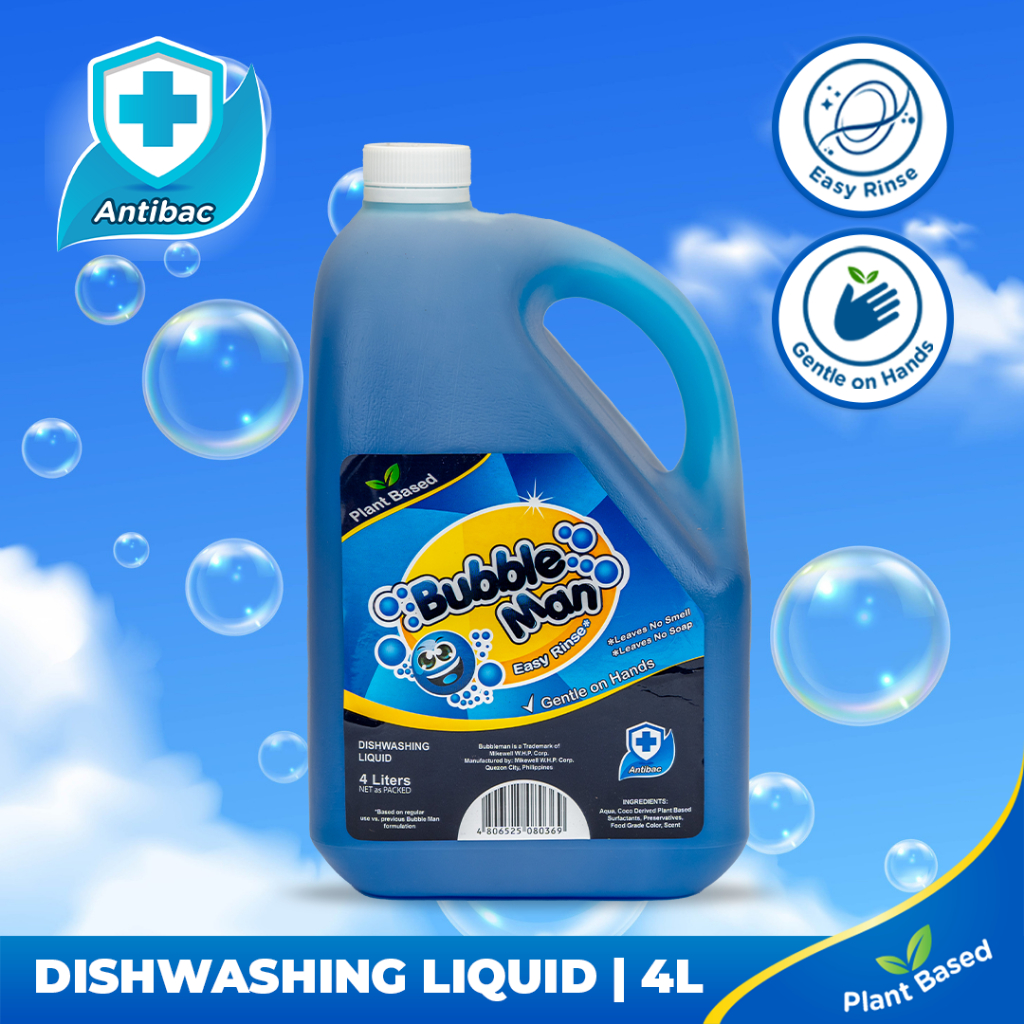 Bubbleman Dishwashing Liquid 4 Liters x Plant Based DWL Antibac (blue) 1 Gallon Shopee