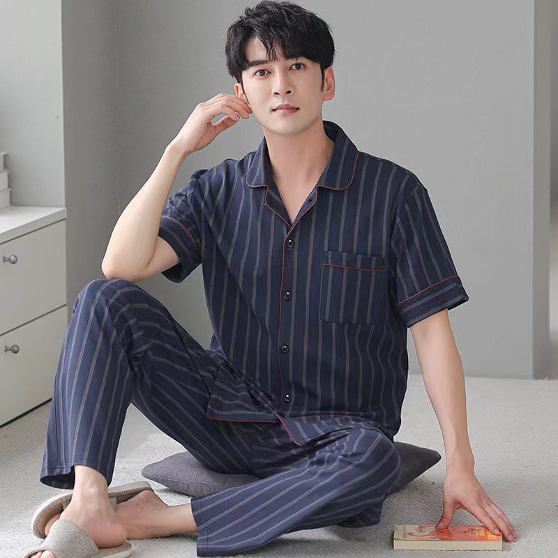 Cotton Men's Short-sleeved Trouser Suit Home Serv | Shopee Philippines