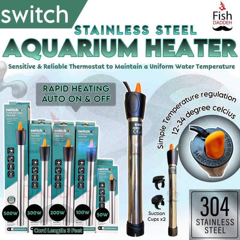 Switch Aquarium Heater Stainless Steel 50W 100W 200W 300W 500W | Shopee ...