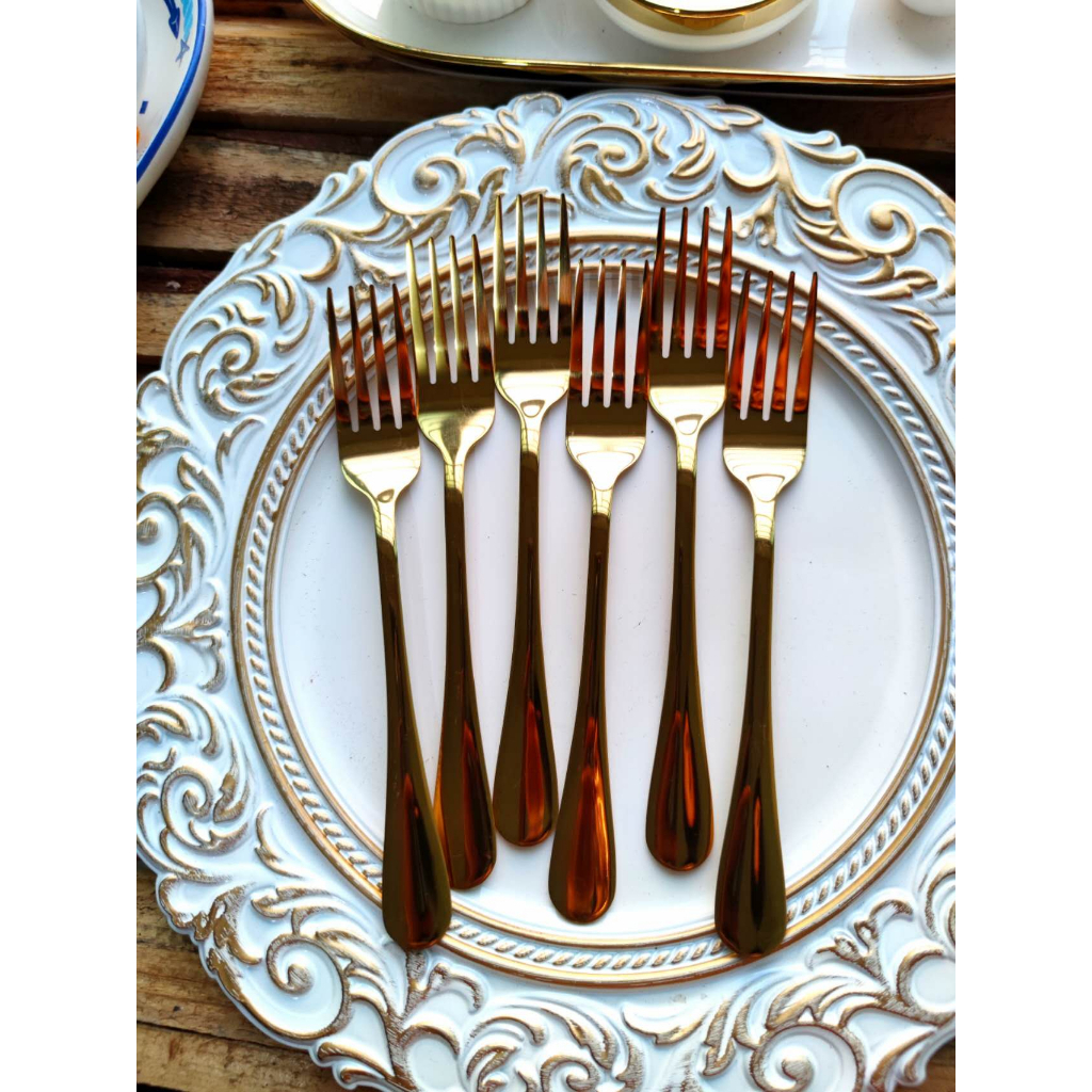 6Pcs Korean Gold Cutlery Korean Style Flatware Stainless Steel Dining Spoon and Fork Shopee