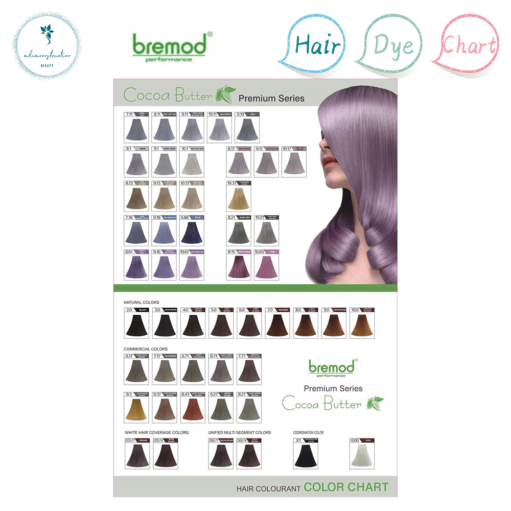 Bremod Premium Series Cocoa Butter Hair Color Dye Chart Color Card ...