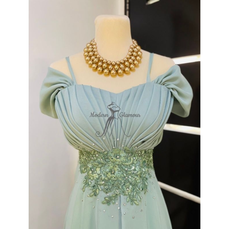 SAGE GREEN MOTHER DRESS NINANG PRINICIPAL SPONSOR GOWN FORMAL EVENT