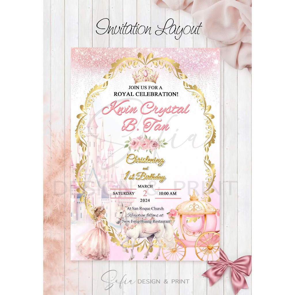 Princess Invitation Card and envelope Birthday/Christening | Shopee ...