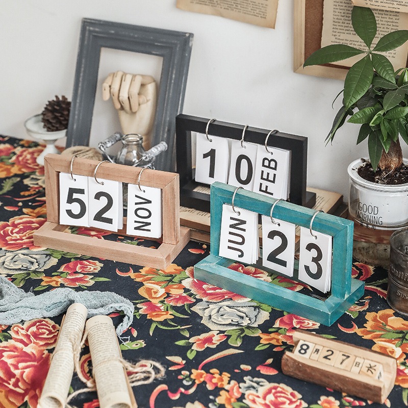Nordic Simple Desk Calendar Wooden Calendar Flipping Calendar Desktop ...
