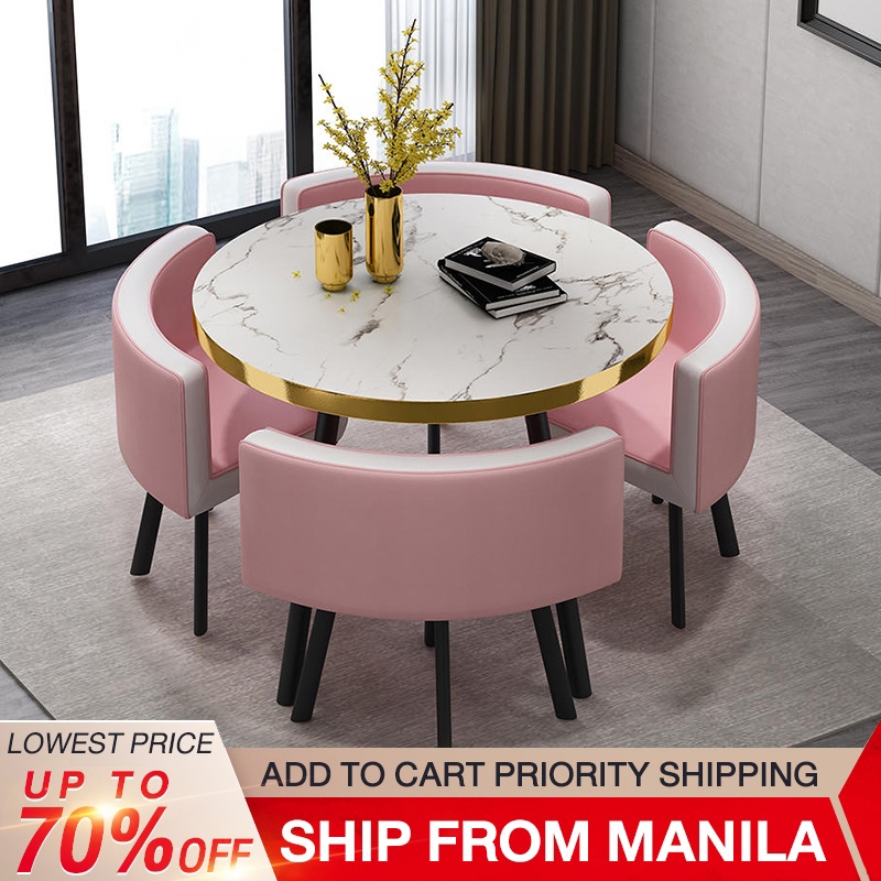 BAIERDI 80CM + four stools dining table set small round table reception ...