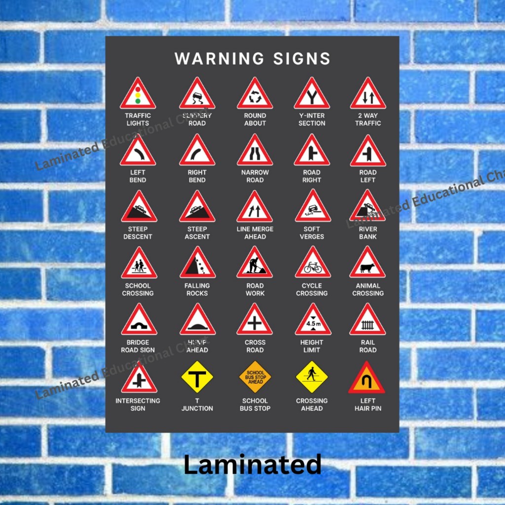 Laminated Traffic Road Signs, Road Safety Charts, Road Signs Charts for ...