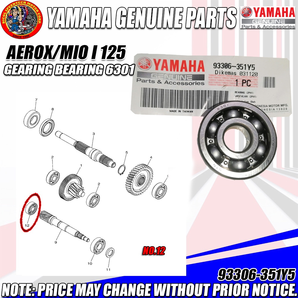 AEROX/MIO I 125 GEARING BEARING 6301 (YGP) (Genuine: 93306-351Y5 ...