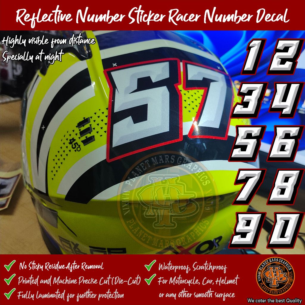 Reflective Number Sticker Racer Number Decal Motorcycle Car Helmet ...