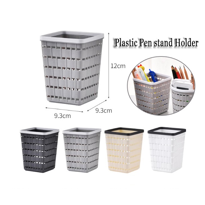 Square plastic pen holder desktop storage imitation rattan plastic pen ...