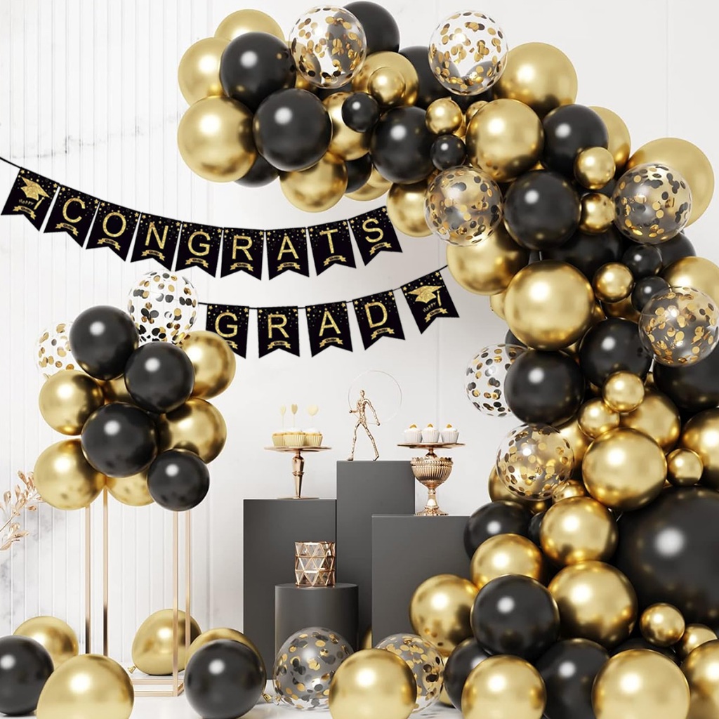 73/74pcs Black and Gold Balloons Garland Arch Kit for Graduation ...