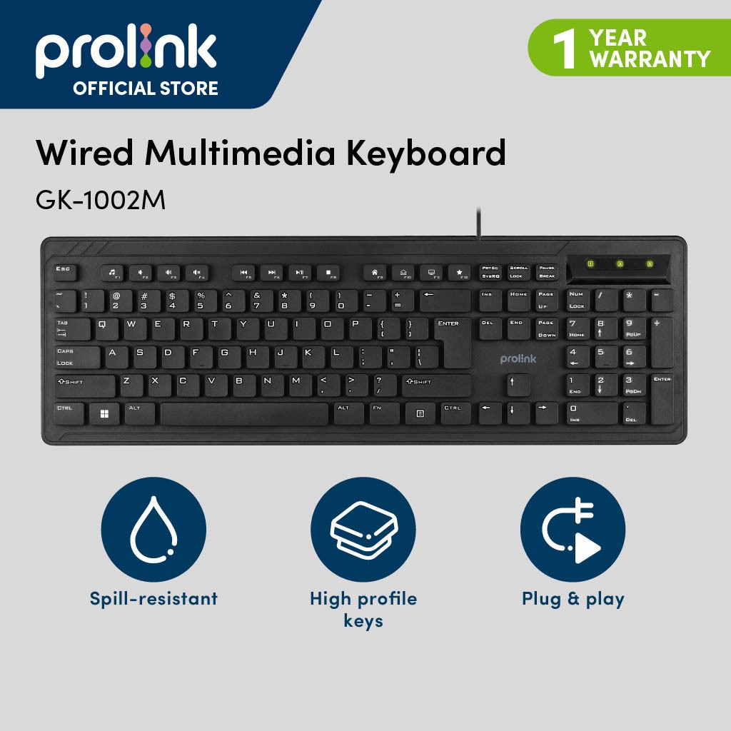 Prolink GK-1002M Wired Multimedia Keyboard 12 multimedia shortcuts ...