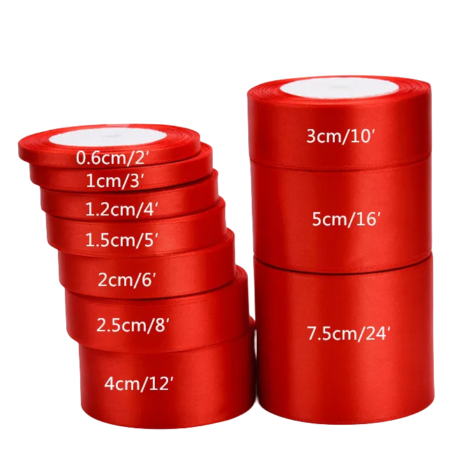 Red Satin Ribbon, Multi-size x Continuous 25 Yards, Use for Bows ...