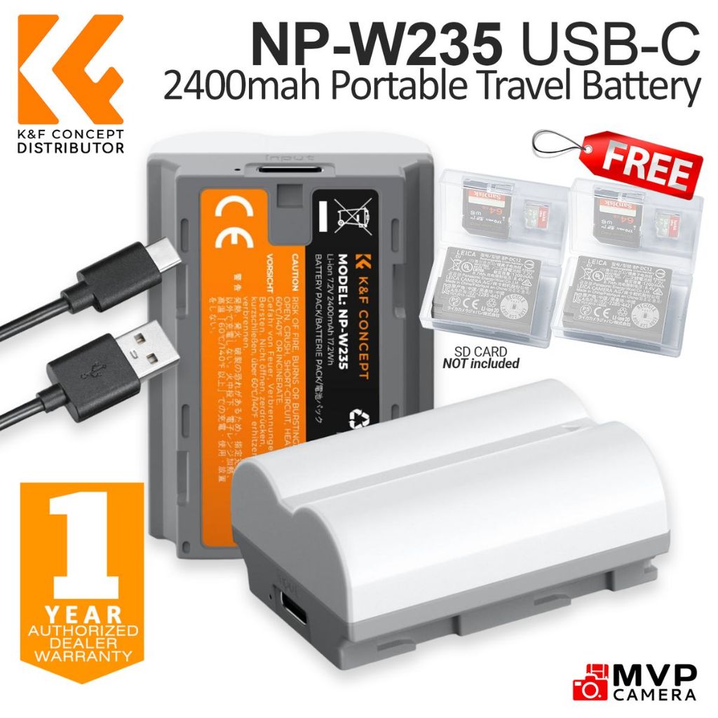 Batteria Ricambio K&amp;F Concept NP-W235 Per Fujifilm | 2 Batterie E Caricatore USB Per X-T5, X-T4, GFX
