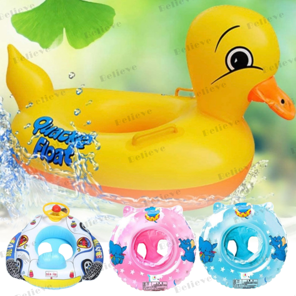 Inflatable duck swim ring floater kids inflatable pool floats with seat ...