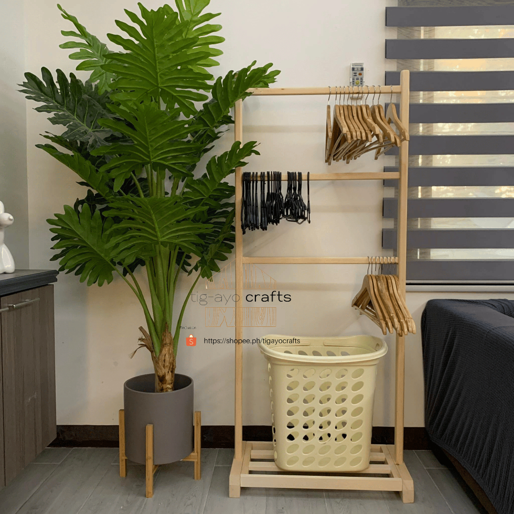 Aesthetic Wooden Hanger Rack with Shelf (Disassembled for Shipment ...