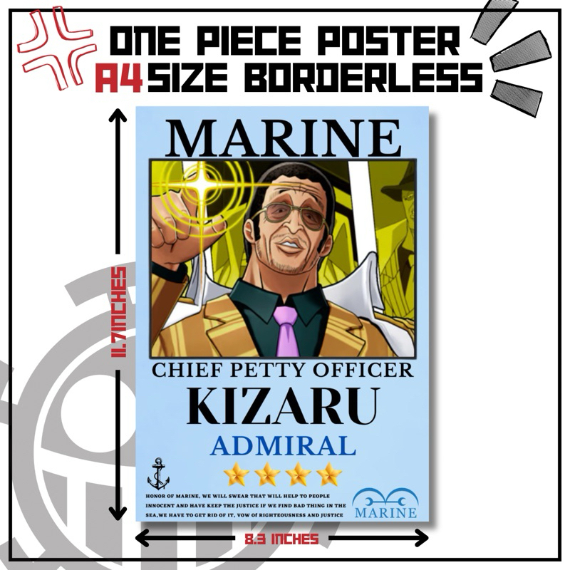 One Piece Wanted Poster (MARINE) Wall Decor A4 makapal | Shopee Philippines