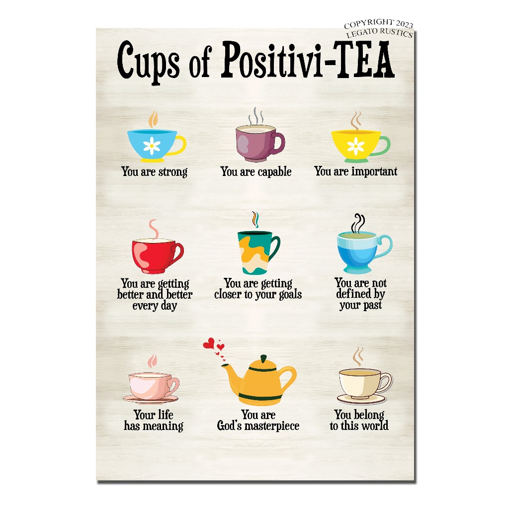 Wall Decor Home Decor Cups Of Positivi-TEA Wood Sign Motivational ...