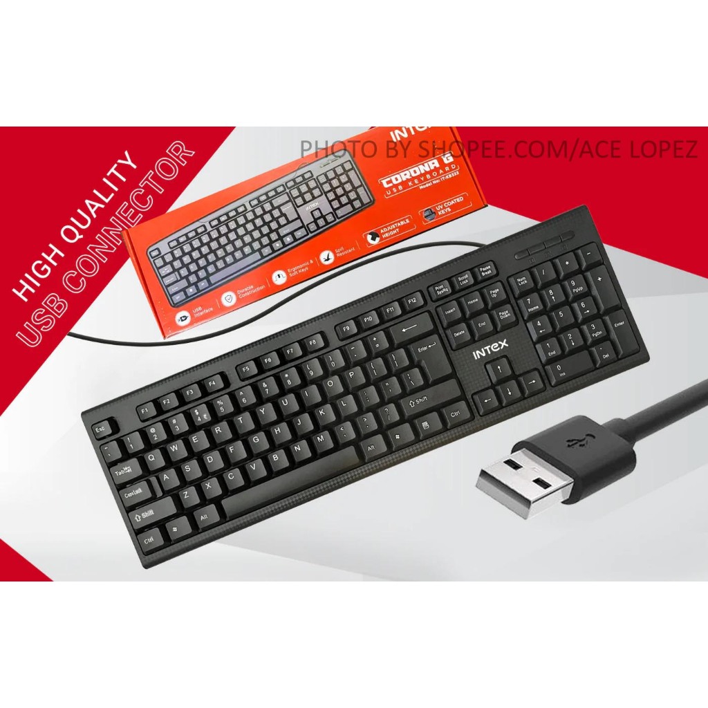 INTEX USB Keyboard IT-KB333 Corona G Durable Ergonomic Spill Resistant ...