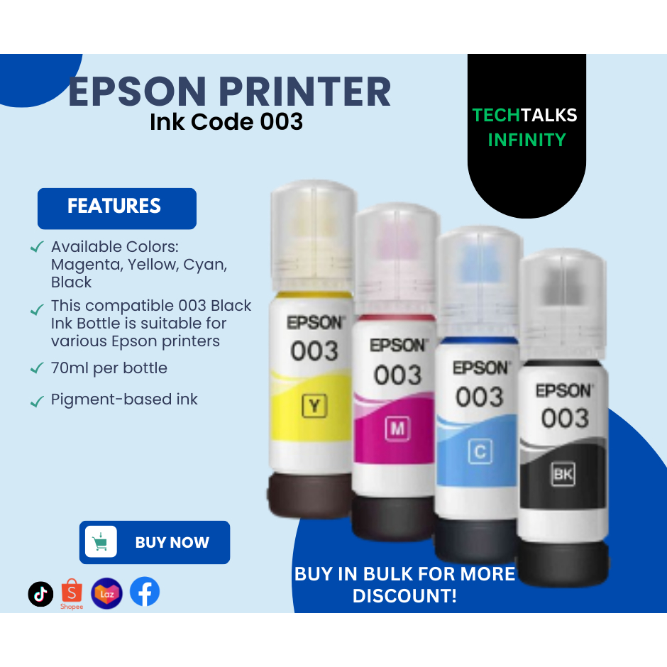 Epson 003 Printer Ink L3210/L1110/L1210/L3110/L3120/L3150 | Shopee ...