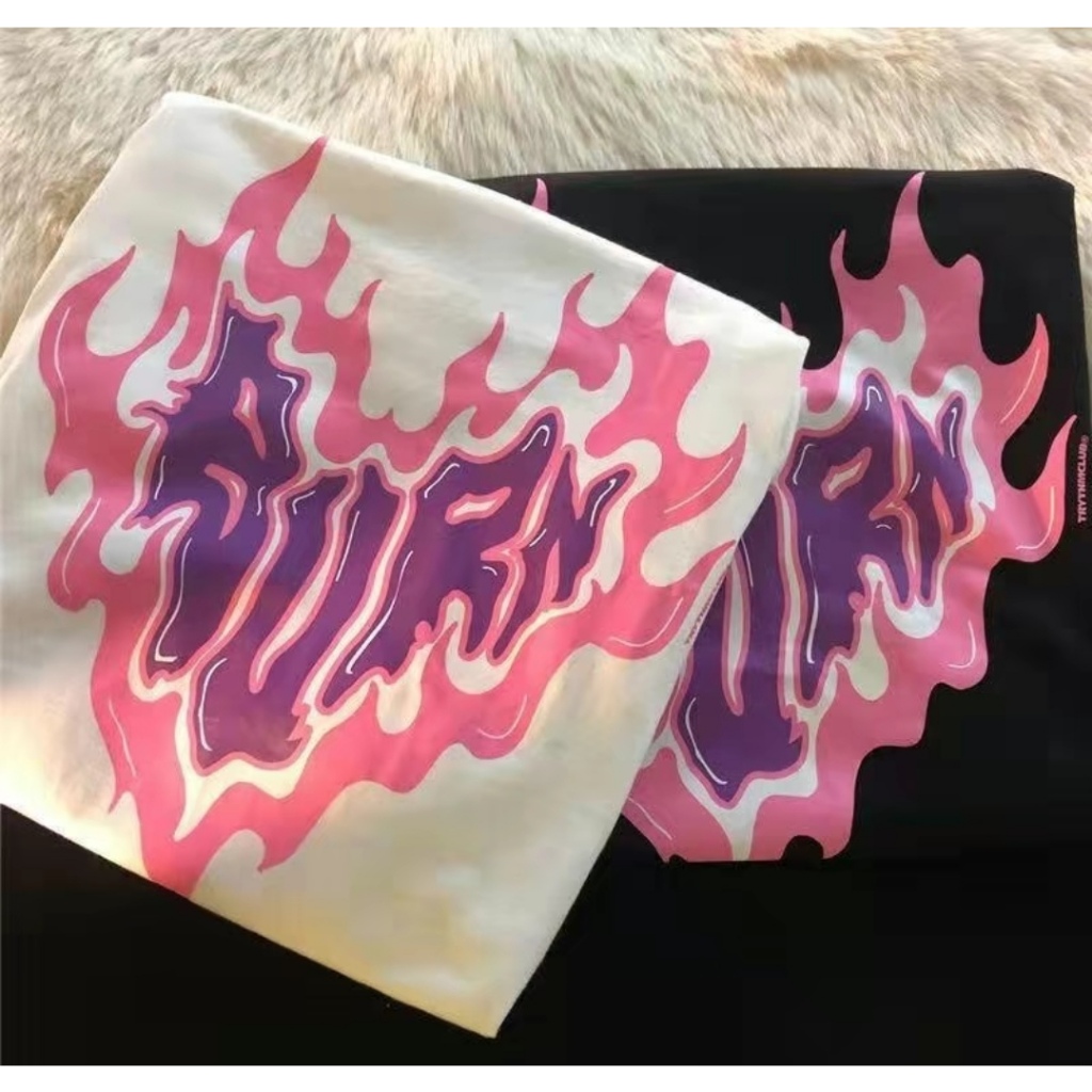 Flamming Burn Heart Y2K design t shirt for men and women Korean trendy ...