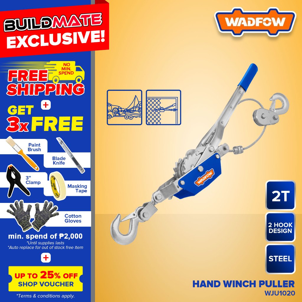 BUILDMATE Wadfow 2T Hand Winch Puller Wire Rope Ratchet Double Hook