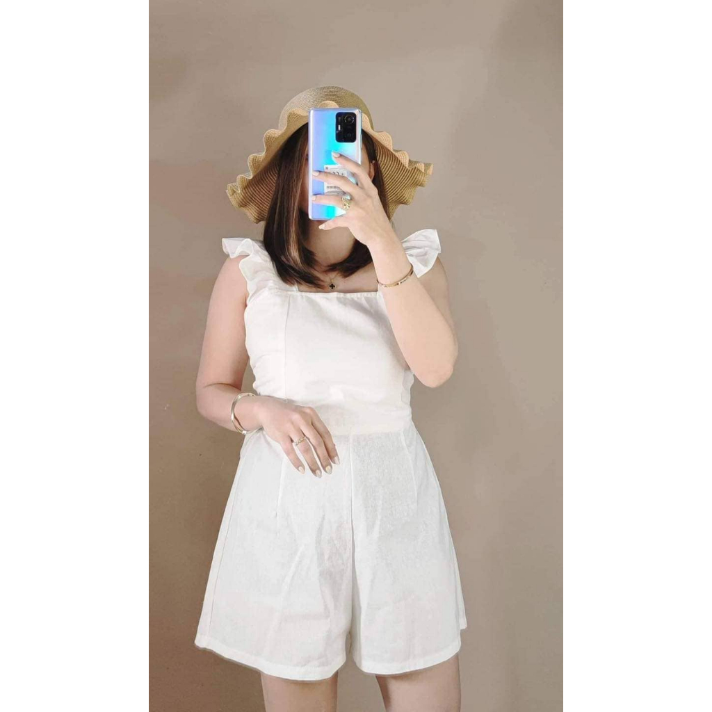 Cotton Linen Romper Short Ruffles Strap Top Ribbon Design Back GIL 2 Shopee Philippines