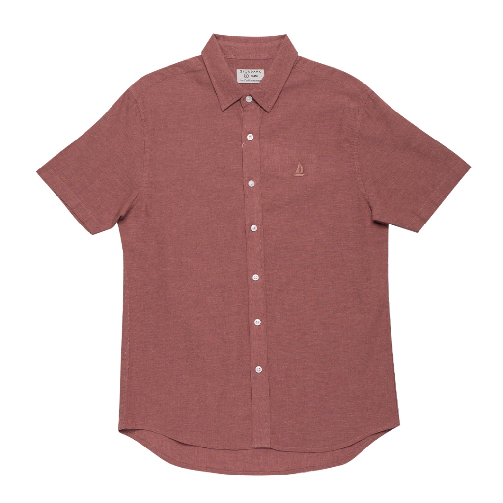 Giordano Men's Cotton Linen Short Sleeves Embroidered Shirt (01044207 ...