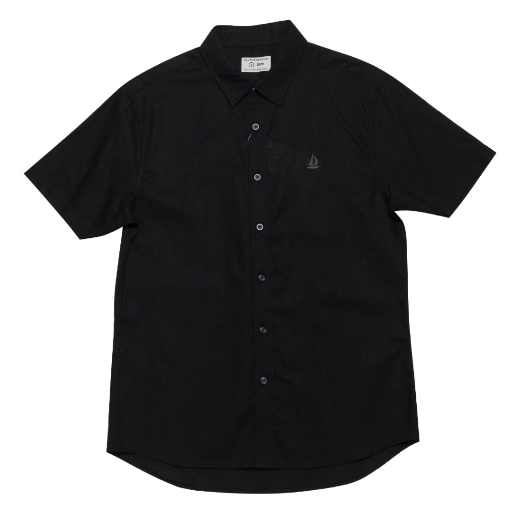 Giordano Men's Cotton Linen Short Sleeves Embroidered Shirt (01044207 ...