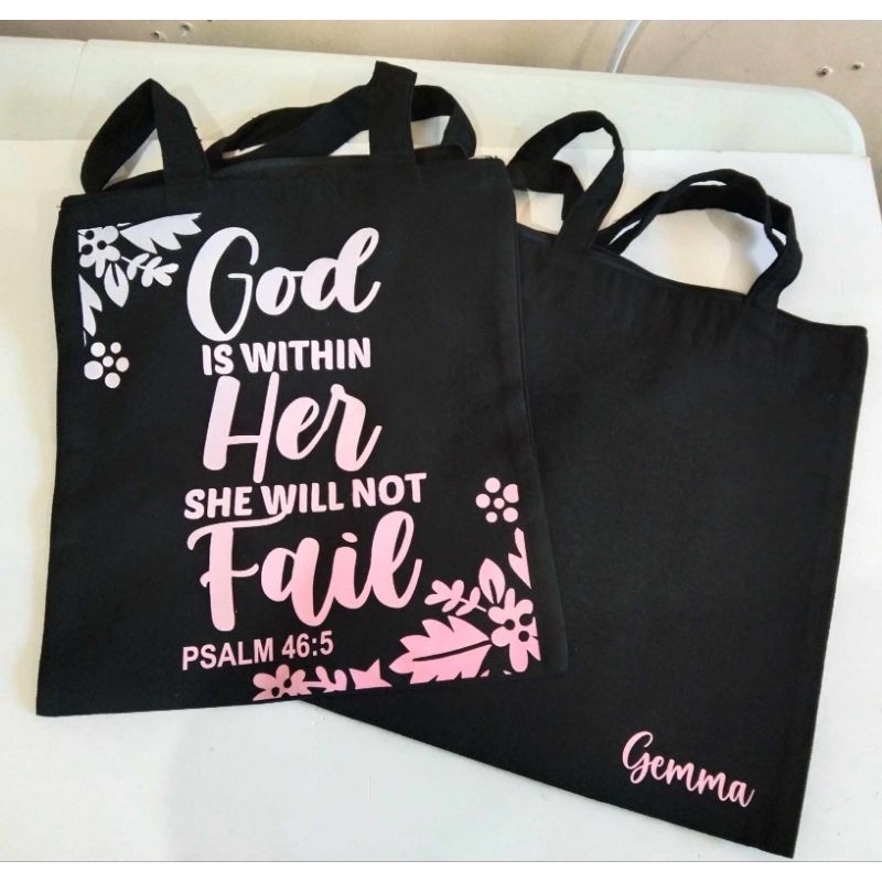 tote bag personalized Psalm 46:5 God is with her she will not fail ...