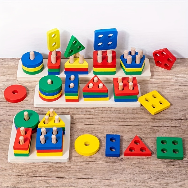 Timi Early Educational Wooden Puzzle Toys Kids Shape Color Sorting ...
