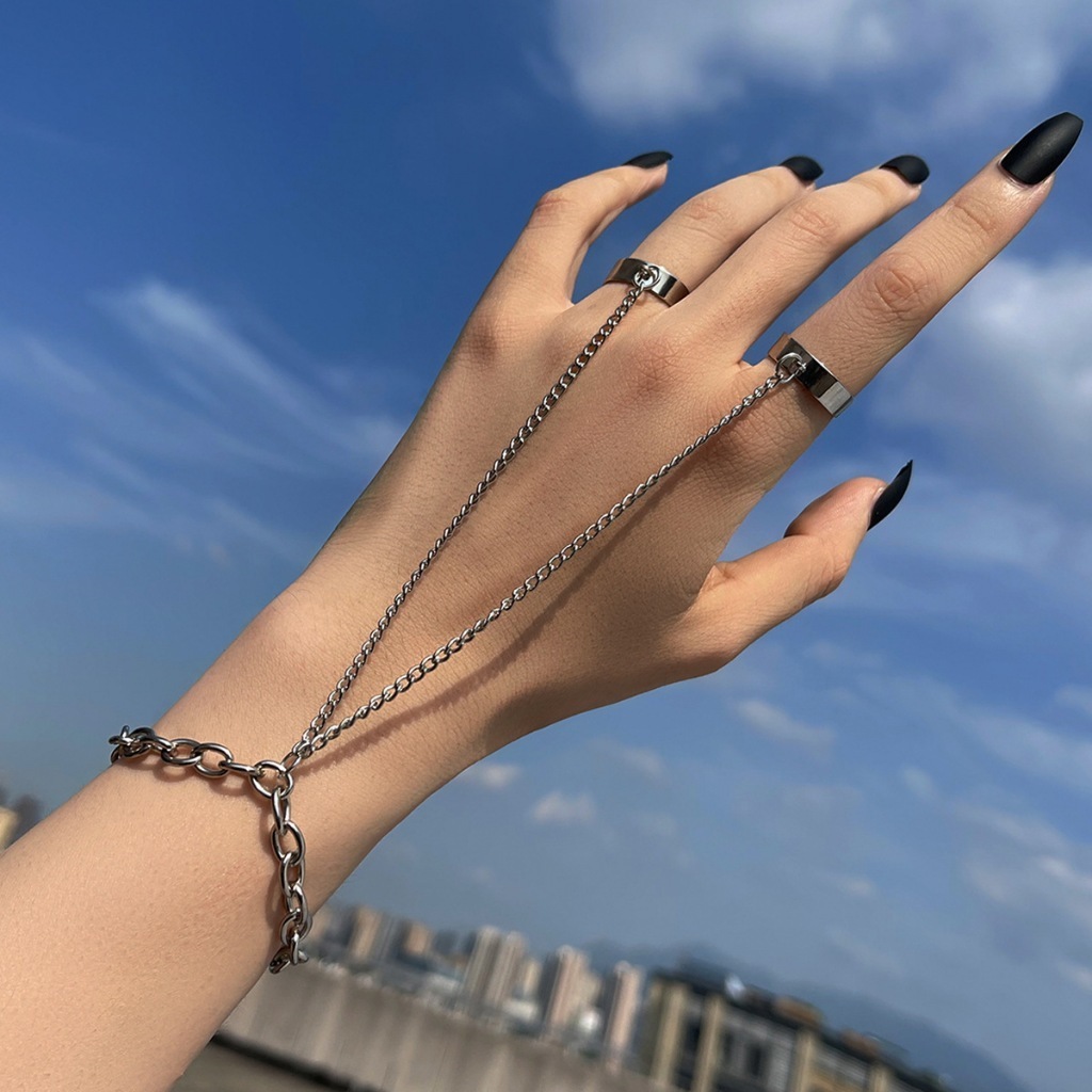 New Arrival Hip Hop Punk Geometric One piece Chain Combination Ring Minimalist Couple Ring Bracelet