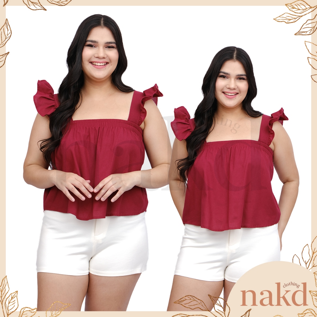 Nakd Fashion Plus Size Abby Ruffle Sleeves Sexy Summer Cotton Linen