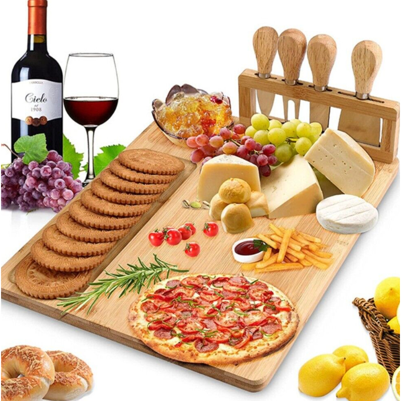 Bamboo Cheese Cutting Board Knife Set Wooden Charcuterie Meat Serving