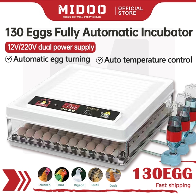 MIDOO 220V/12V Eggs Incubator 48/130 Automatic Constant Temperature ...