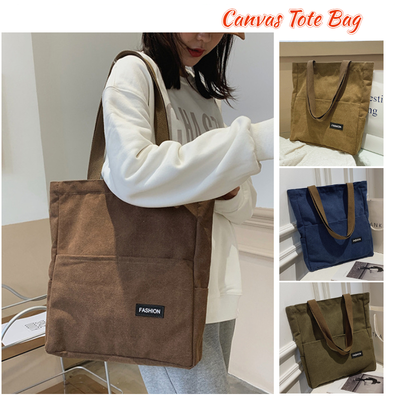 Korean New Fashion Canvas Tote Bag with Zipper Casual Simple Lady ...