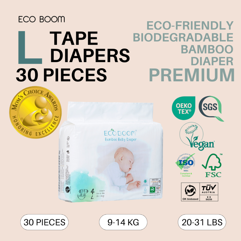 ECO BOOM LARGE Premium Tape Biodegradable Bamboo Tape Diapers 30 pcs