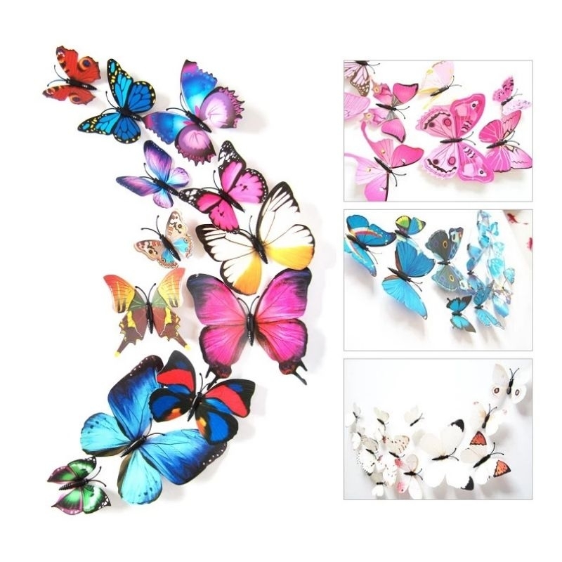 12Pcs Double Layer 3D Butterfly Ref Magnet Butterfly Refrigerator ...