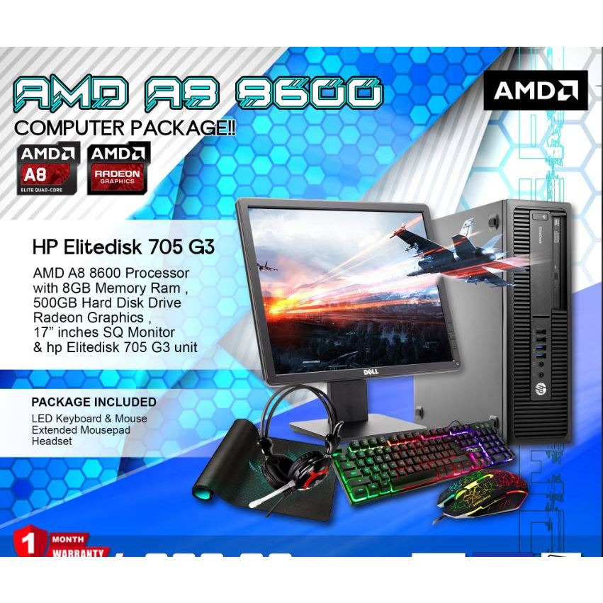 COMPUTER SET AMD A8 8600 HP ELITEDISK 705 G3 8GB RAM 500GB HDD 17 ...