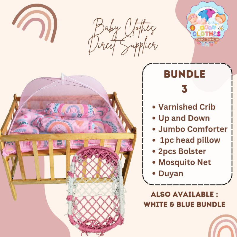 Wooden Crib Bundle With Jumbo Comforter set Beddings and Mosquito Net ...
