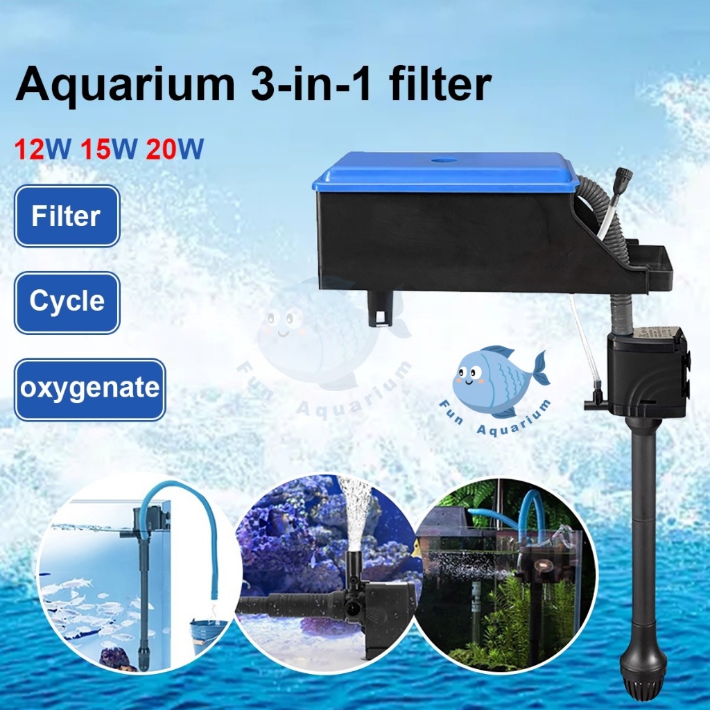 Aquarium 3 in 1 Top Overhead Filter Pump Cycle Fresh Sea Water Oxygen ...