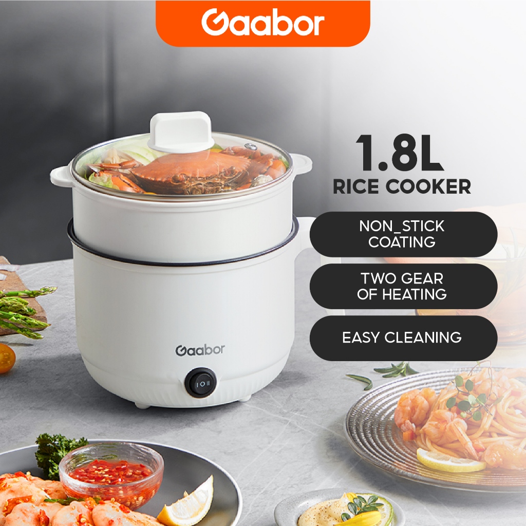 Gaabor Mini Rice Cooker MultiFunctional Machine NonStick Inner Pot With Steamer 1.5L/1.8L/2L