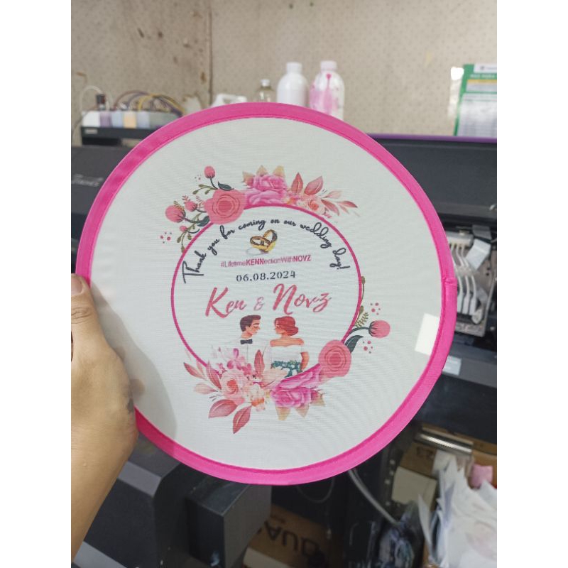FOLDABLE FAN with print PINK RIM ONLY 100PCS | Shopee Philippines