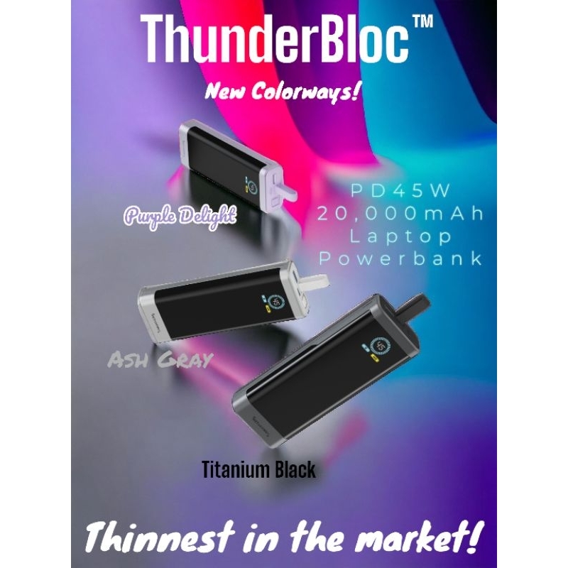 Powerbank 45w 20,000mah Thunderbloc O2 Project compact for 45w laptops ...