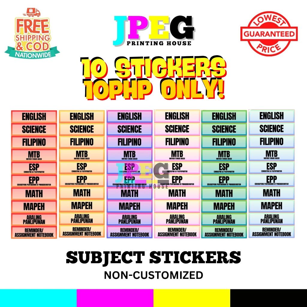 Colorful Budget Friendly Subject Sticker for Books and Notebooks Glossy ...
