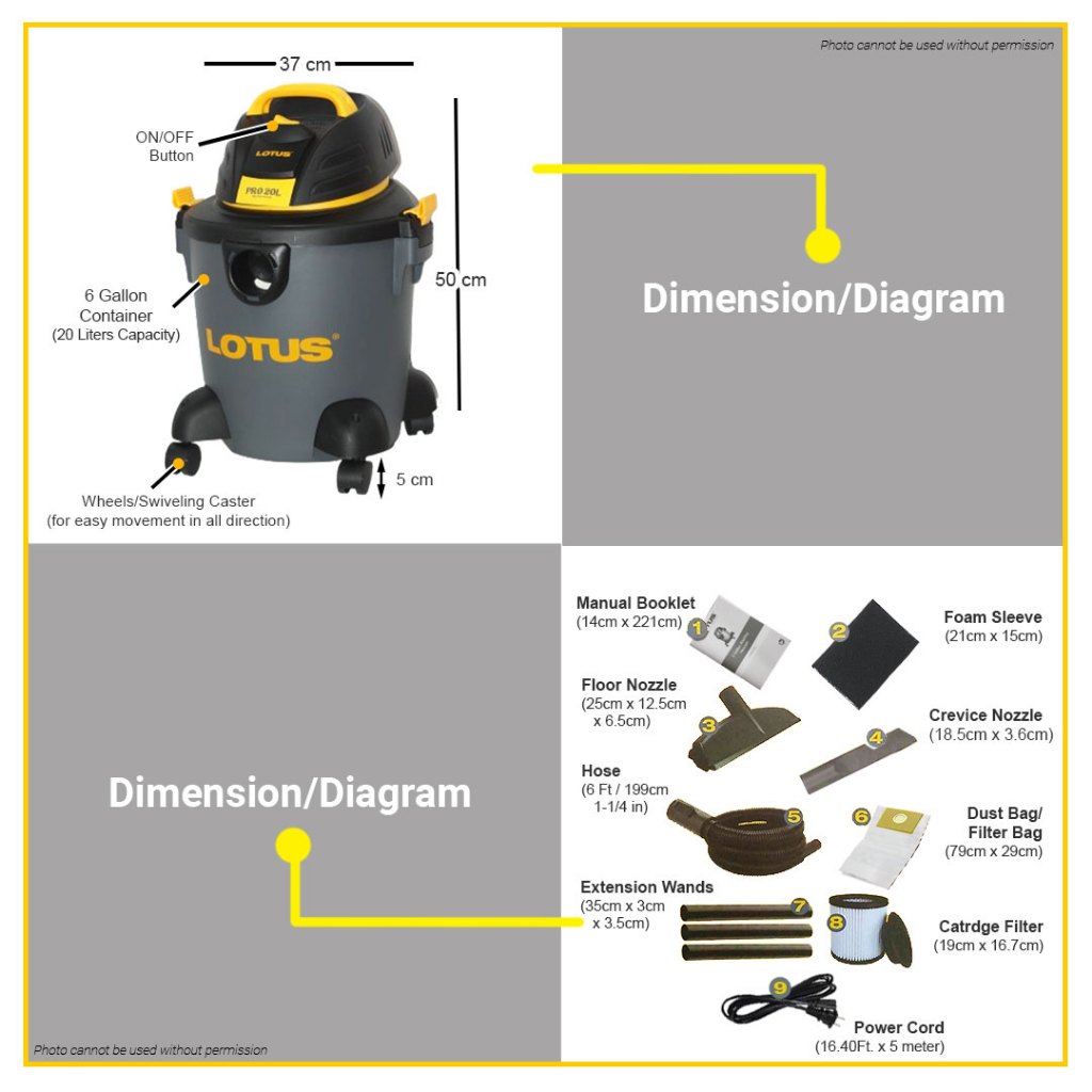 Lotus 20L 1400W Vacuum Cleaner Wet & Dry for Dust Dirt Self Cleaning ...