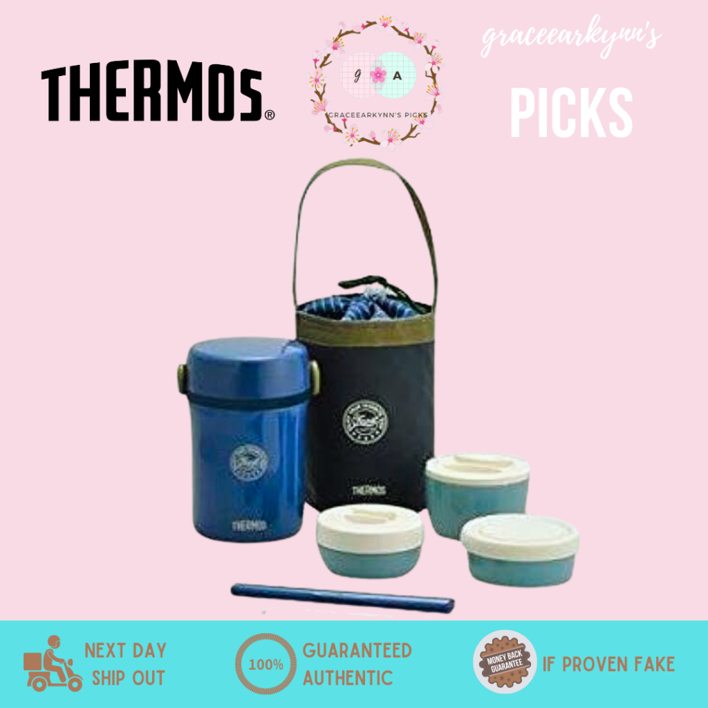 THERMOS Stainless Steel Hot Lunch Jar with Bag Navy Blue Coral Pink